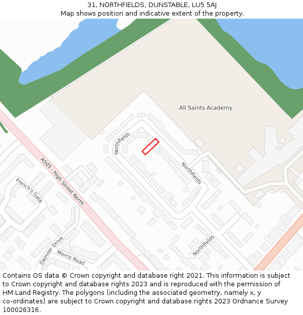 31, NORTHFIELDS, DUNSTABLE, LU5 5AJ: Location map and indicative extent of plot
