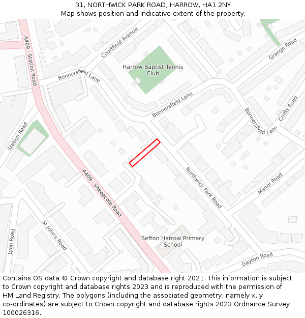 31, NORTHWICK PARK ROAD, HARROW, HA1 2NY: Location map and indicative extent of plot