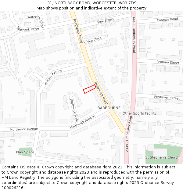 31, NORTHWICK ROAD, WORCESTER, WR3 7DS: Location map and indicative extent of plot