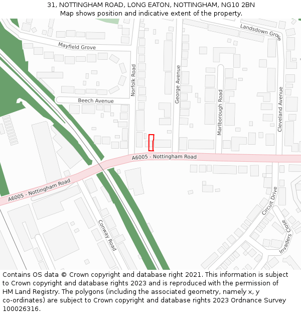 31, NOTTINGHAM ROAD, LONG EATON, NOTTINGHAM, NG10 2BN: Location map and indicative extent of plot