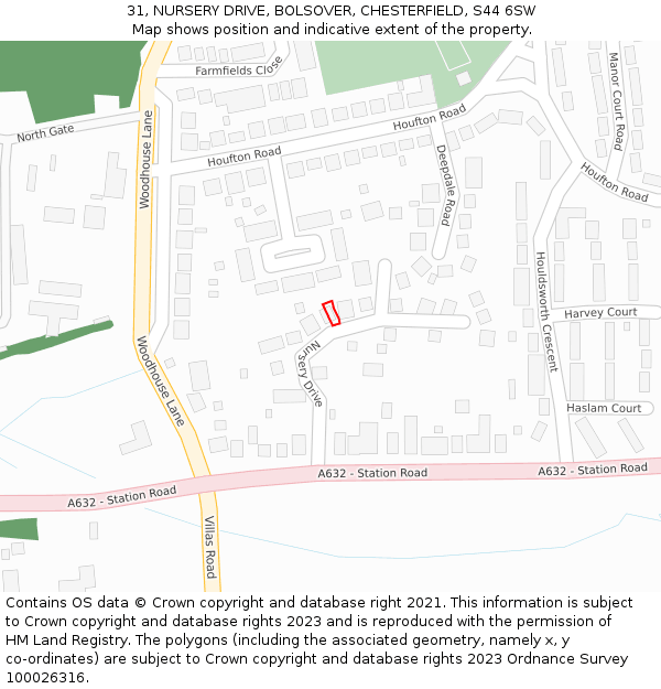 31, NURSERY DRIVE, BOLSOVER, CHESTERFIELD, S44 6SW: Location map and indicative extent of plot