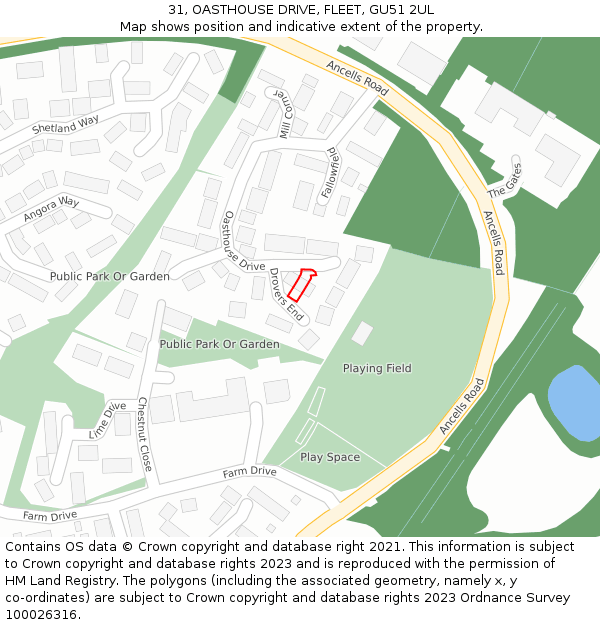 31, OASTHOUSE DRIVE, FLEET, GU51 2UL: Location map and indicative extent of plot