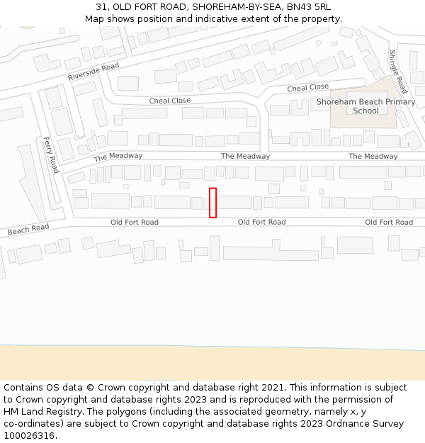 31, OLD FORT ROAD, SHOREHAM-BY-SEA, BN43 5RL: Location map and indicative extent of plot