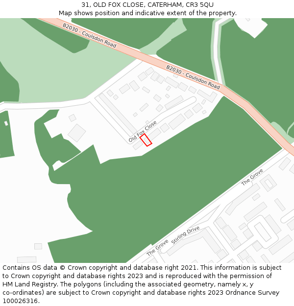 31, OLD FOX CLOSE, CATERHAM, CR3 5QU: Location map and indicative extent of plot