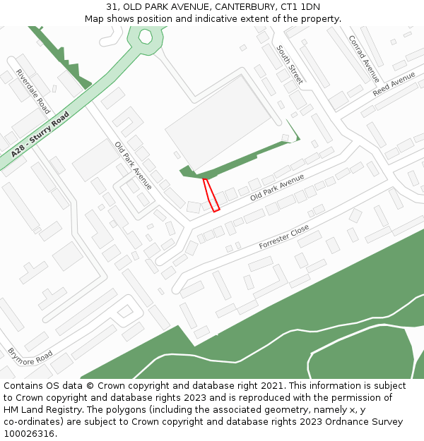 31, OLD PARK AVENUE, CANTERBURY, CT1 1DN: Location map and indicative extent of plot