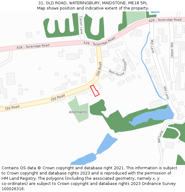 31, OLD ROAD, WATERINGBURY, MAIDSTONE, ME18 5PL: Location map and indicative extent of plot