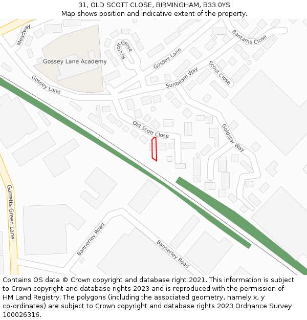 31, OLD SCOTT CLOSE, BIRMINGHAM, B33 0YS: Location map and indicative extent of plot