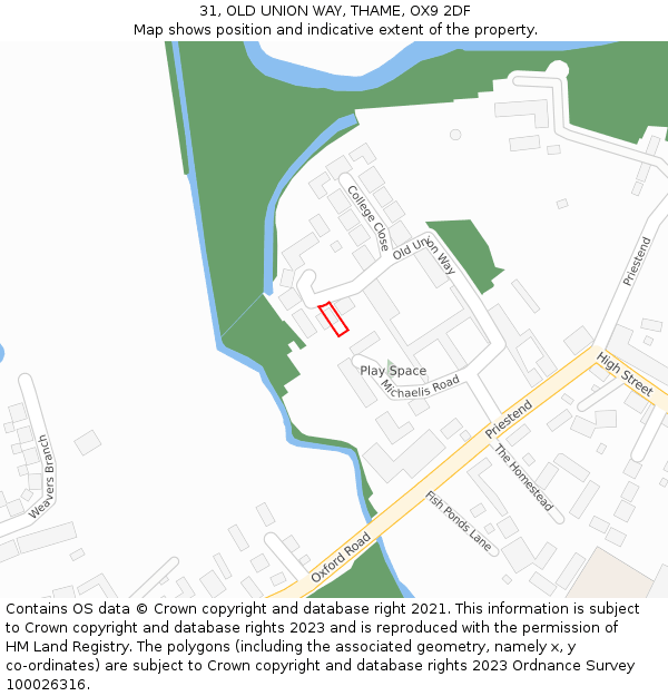 31, OLD UNION WAY, THAME, OX9 2DF: Location map and indicative extent of plot