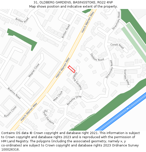 31, OLDBERG GARDENS, BASINGSTOKE, RG22 4NP: Location map and indicative extent of plot