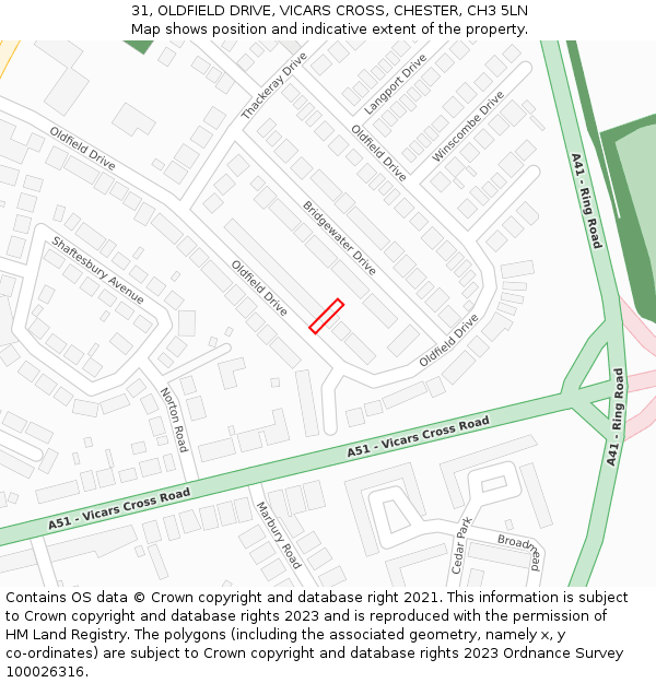 31, OLDFIELD DRIVE, VICARS CROSS, CHESTER, CH3 5LN: Location map and indicative extent of plot