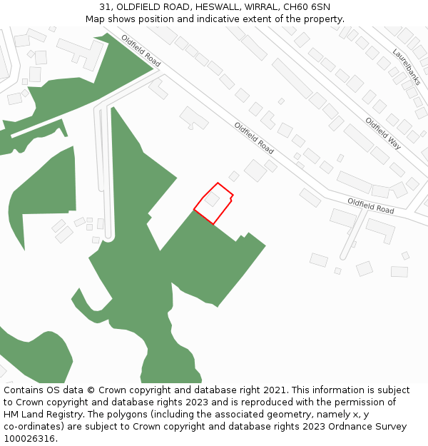 31, OLDFIELD ROAD, HESWALL, WIRRAL, CH60 6SN: Location map and indicative extent of plot