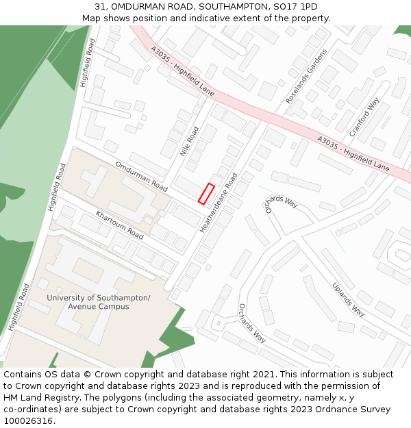 31, OMDURMAN ROAD, SOUTHAMPTON, SO17 1PD: Location map and indicative extent of plot