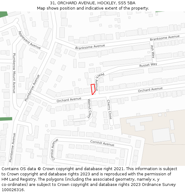 31, ORCHARD AVENUE, HOCKLEY, SS5 5BA: Location map and indicative extent of plot