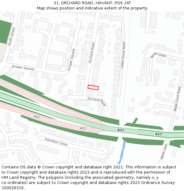31, ORCHARD ROAD, HAVANT, PO9 1AT: Location map and indicative extent of plot