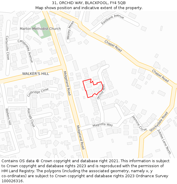 31, ORCHID WAY, BLACKPOOL, FY4 5QB: Location map and indicative extent of plot