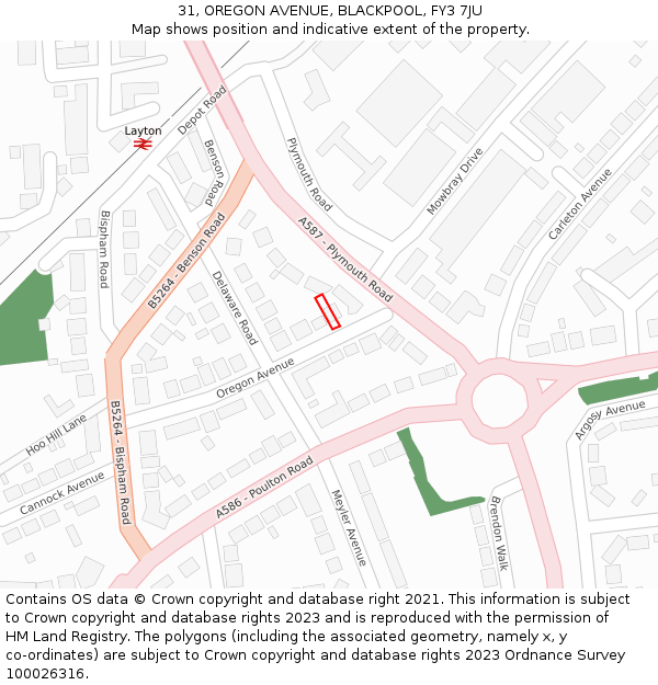 31, OREGON AVENUE, BLACKPOOL, FY3 7JU: Location map and indicative extent of plot