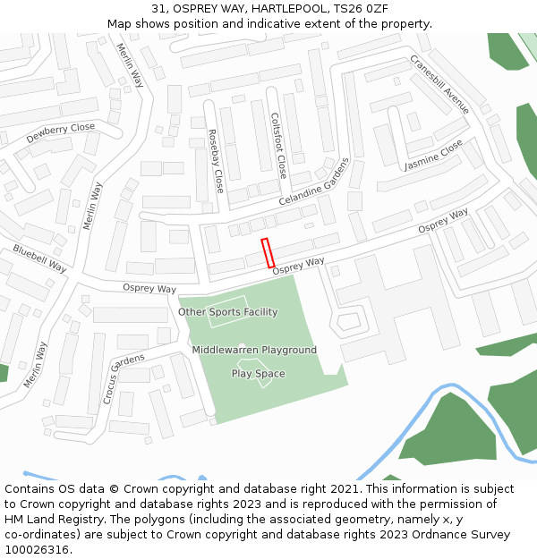 31, OSPREY WAY, HARTLEPOOL, TS26 0ZF: Location map and indicative extent of plot