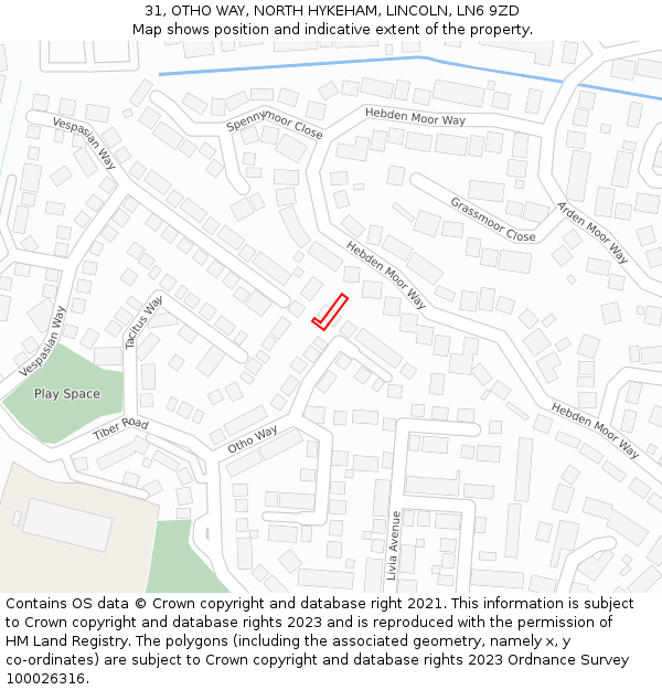 31, OTHO WAY, NORTH HYKEHAM, LINCOLN, LN6 9ZD: Location map and indicative extent of plot
