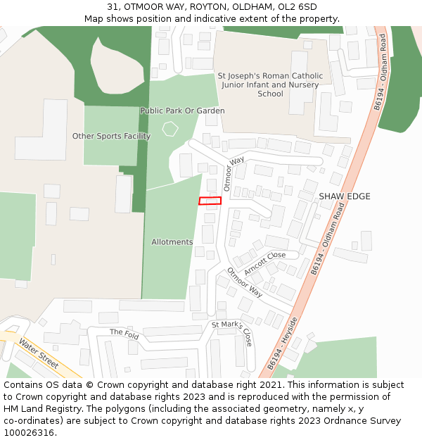 31, OTMOOR WAY, ROYTON, OLDHAM, OL2 6SD: Location map and indicative extent of plot