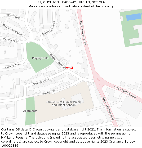 31, OUGHTON HEAD WAY, HITCHIN, SG5 2LA: Location map and indicative extent of plot