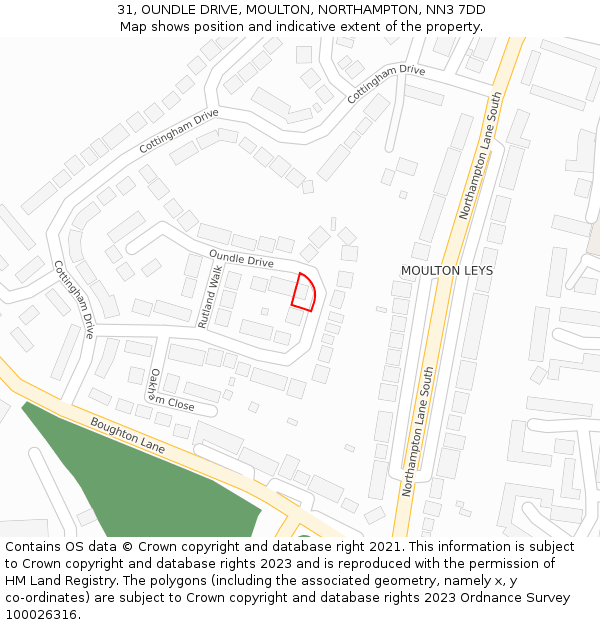 31, OUNDLE DRIVE, MOULTON, NORTHAMPTON, NN3 7DD: Location map and indicative extent of plot
