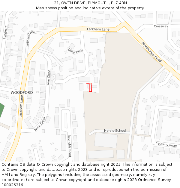 31, OWEN DRIVE, PLYMOUTH, PL7 4RN: Location map and indicative extent of plot