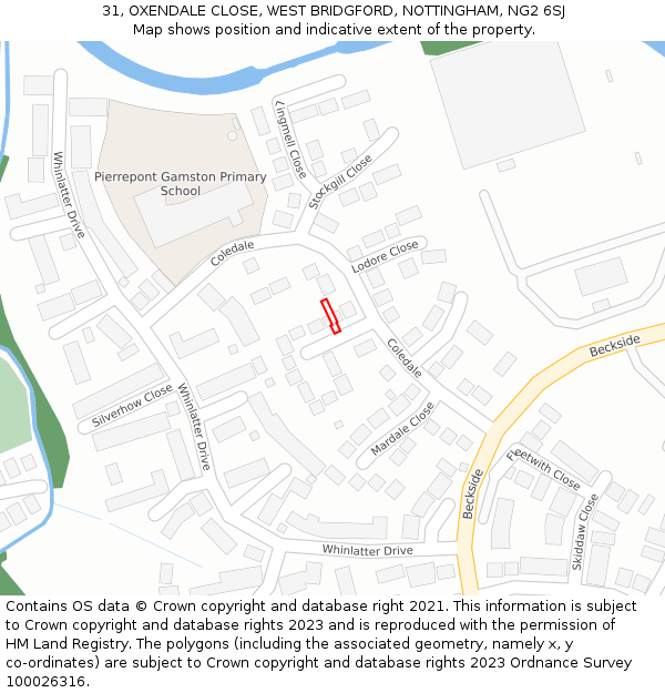 31, OXENDALE CLOSE, WEST BRIDGFORD, NOTTINGHAM, NG2 6SJ: Location map and indicative extent of plot