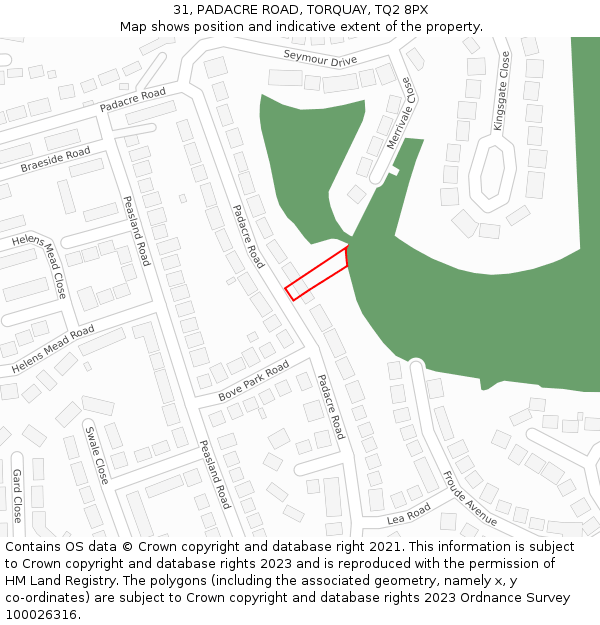 31, PADACRE ROAD, TORQUAY, TQ2 8PX: Location map and indicative extent of plot