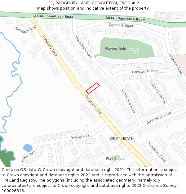 31, PADGBURY LANE, CONGLETON, CW12 4LP: Location map and indicative extent of plot