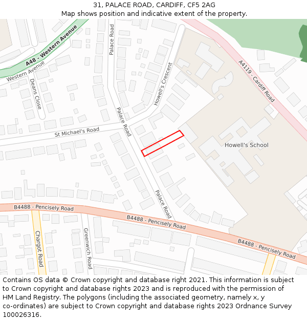 31, PALACE ROAD, CARDIFF, CF5 2AG: Location map and indicative extent of plot