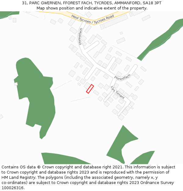 31, PARC GWERNEN, FFOREST FACH, TYCROES, AMMANFORD, SA18 3PT: Location map and indicative extent of plot