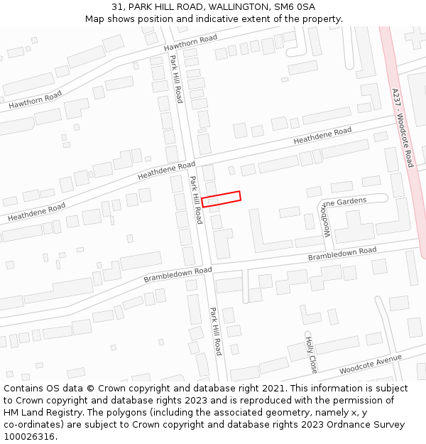 31, PARK HILL ROAD, WALLINGTON, SM6 0SA: Location map and indicative extent of plot