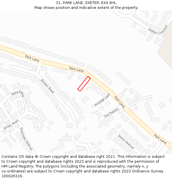 31, PARK LANE, EXETER, EX4 9HL: Location map and indicative extent of plot