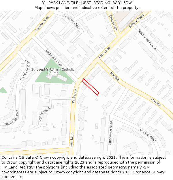 31, PARK LANE, TILEHURST, READING, RG31 5DW: Location map and indicative extent of plot