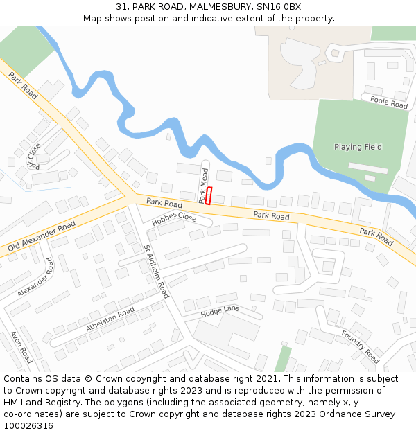 31, PARK ROAD, MALMESBURY, SN16 0BX: Location map and indicative extent of plot