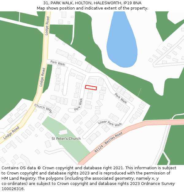 31, PARK WALK, HOLTON, HALESWORTH, IP19 8NA: Location map and indicative extent of plot