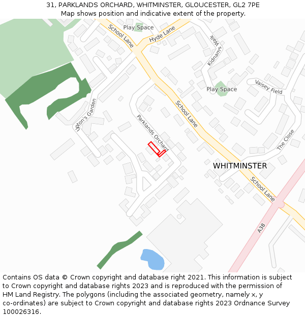 31, PARKLANDS ORCHARD, WHITMINSTER, GLOUCESTER, GL2 7PE: Location map and indicative extent of plot