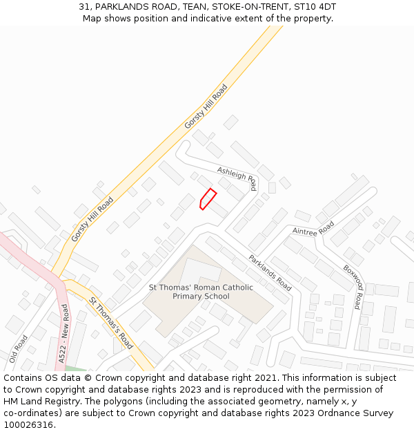 31, PARKLANDS ROAD, TEAN, STOKE-ON-TRENT, ST10 4DT: Location map and indicative extent of plot