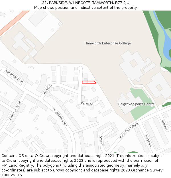 31, PARKSIDE, WILNECOTE, TAMWORTH, B77 2JU: Location map and indicative extent of plot