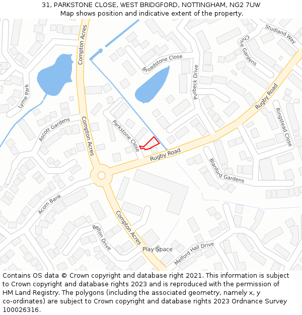 31, PARKSTONE CLOSE, WEST BRIDGFORD, NOTTINGHAM, NG2 7UW: Location map and indicative extent of plot