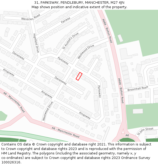 31, PARKSWAY, PENDLEBURY, MANCHESTER, M27 4JN: Location map and indicative extent of plot