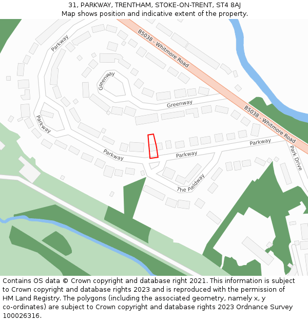 31, PARKWAY, TRENTHAM, STOKE-ON-TRENT, ST4 8AJ: Location map and indicative extent of plot