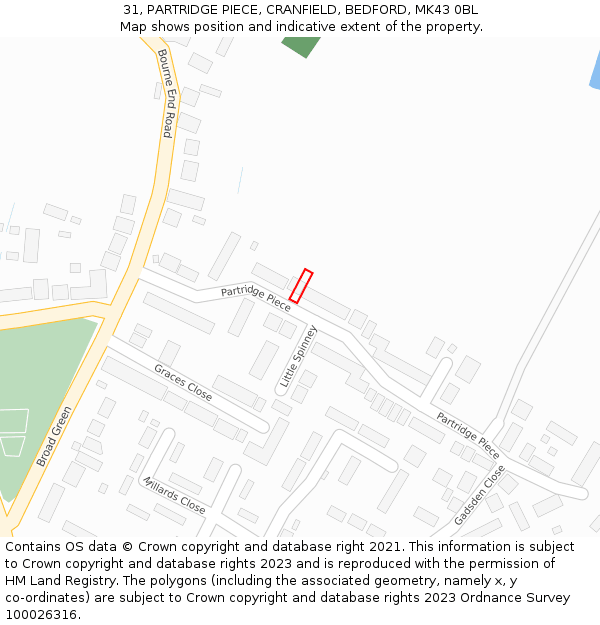 31, PARTRIDGE PIECE, CRANFIELD, BEDFORD, MK43 0BL: Location map and indicative extent of plot