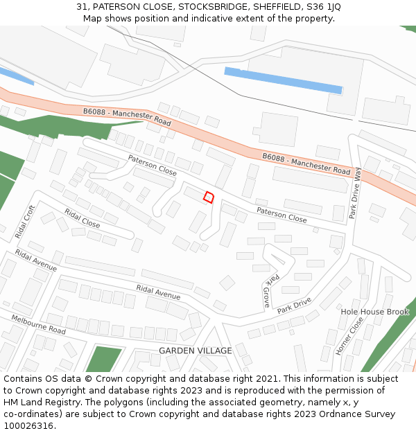31, PATERSON CLOSE, STOCKSBRIDGE, SHEFFIELD, S36 1JQ: Location map and indicative extent of plot