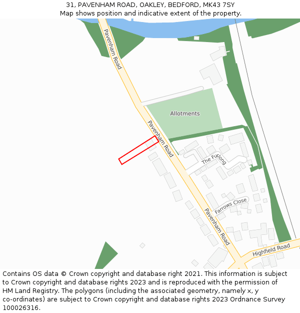 31, PAVENHAM ROAD, OAKLEY, BEDFORD, MK43 7SY: Location map and indicative extent of plot