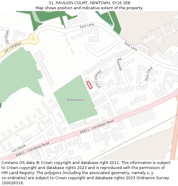 31, PAVILION COURT, NEWTOWN, SY16 1EB: Location map and indicative extent of plot