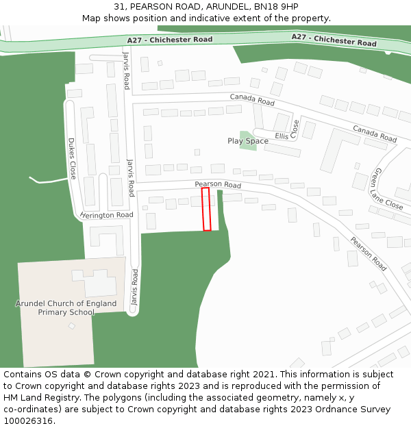 31, PEARSON ROAD, ARUNDEL, BN18 9HP: Location map and indicative extent of plot