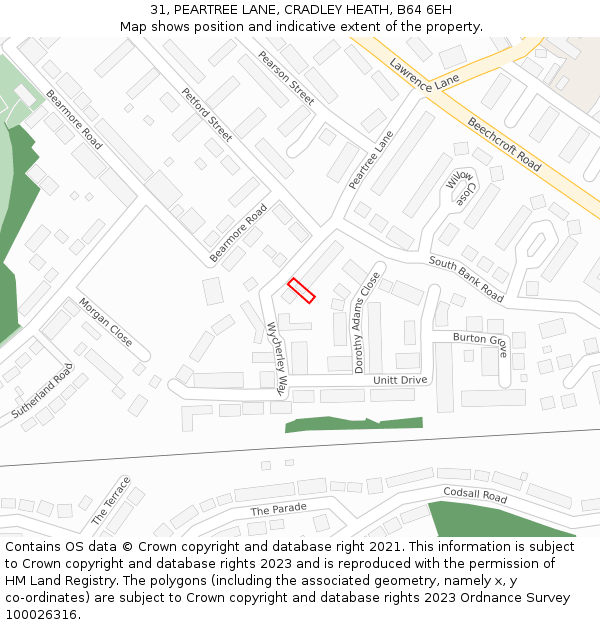 31, PEARTREE LANE, CRADLEY HEATH, B64 6EH: Location map and indicative extent of plot