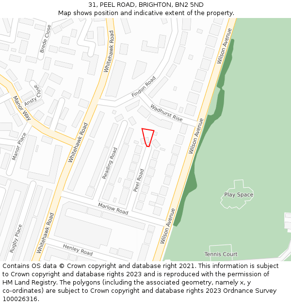 31, PEEL ROAD, BRIGHTON, BN2 5ND: Location map and indicative extent of plot