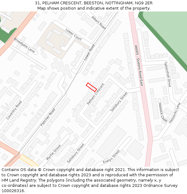 31, PELHAM CRESCENT, BEESTON, NOTTINGHAM, NG9 2ER: Location map and indicative extent of plot